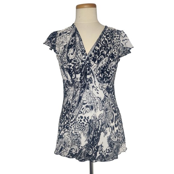Serenade NY Black and White Print Top Accordion Pleat Patterned Animal Paisley - Picture 1 of 5
